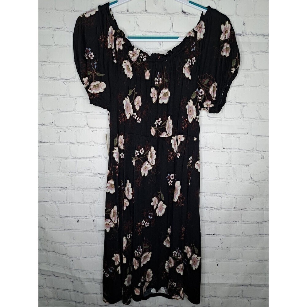 American Rag Floral Black Size Medium Ladder Knit Flouncy Peasant Dress NWT - Picture 4 of 6